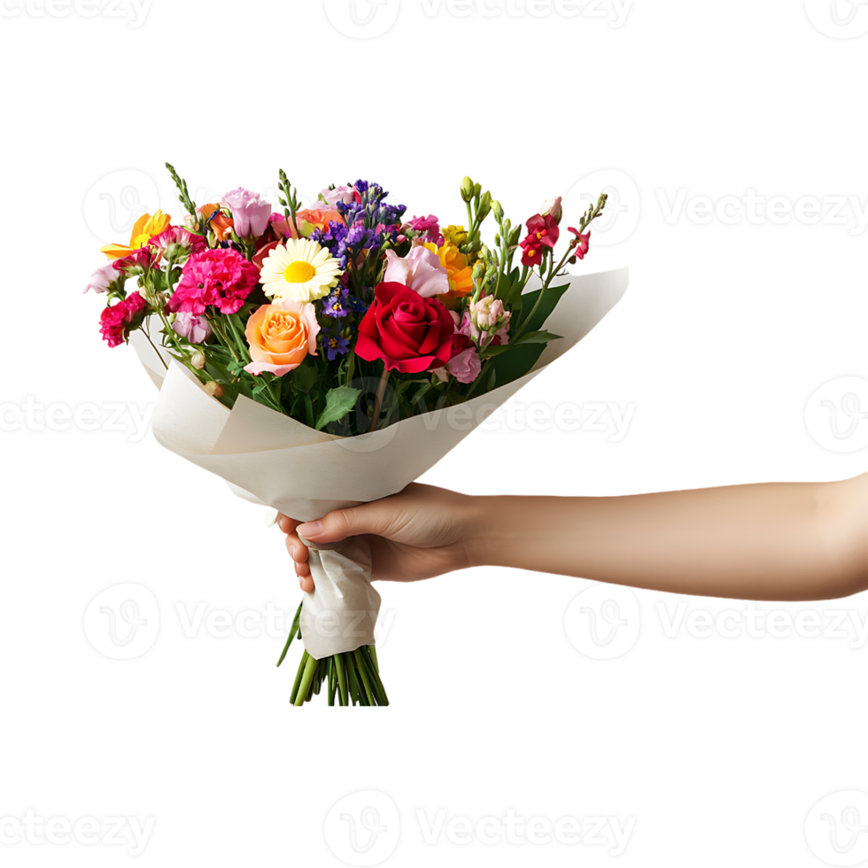Hand holding flowers png