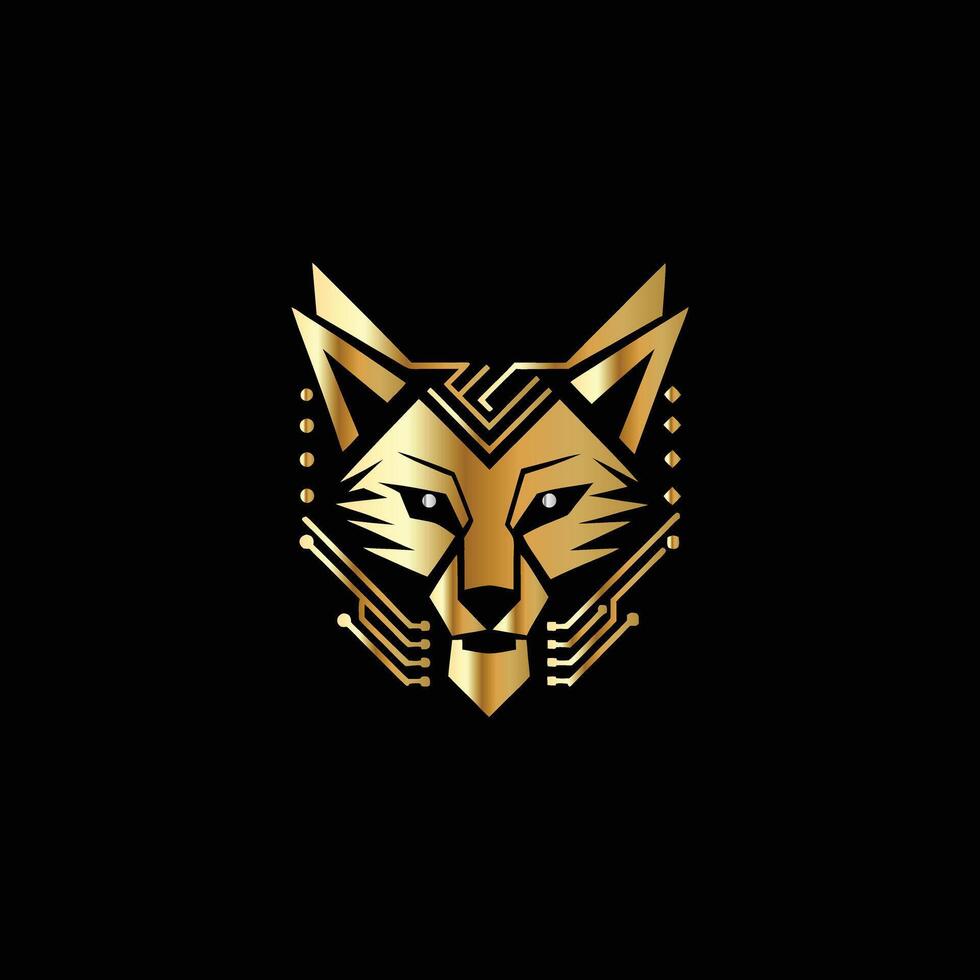 Technology Monogram design template a golden fox head on a black background vector