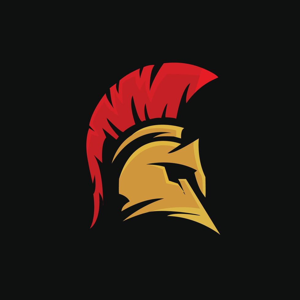 spartan helmet logo design with gold color vector