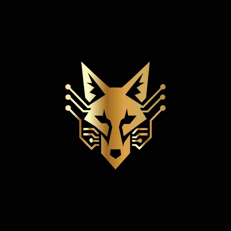 a golden fox head on a black background. wolf face icon. Fox head illustration. vector