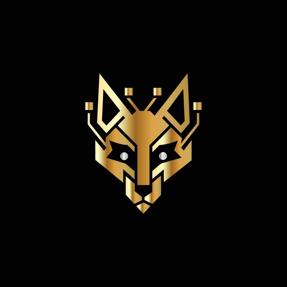 Technology Monogram design template .a golden fox head on a black background . vector