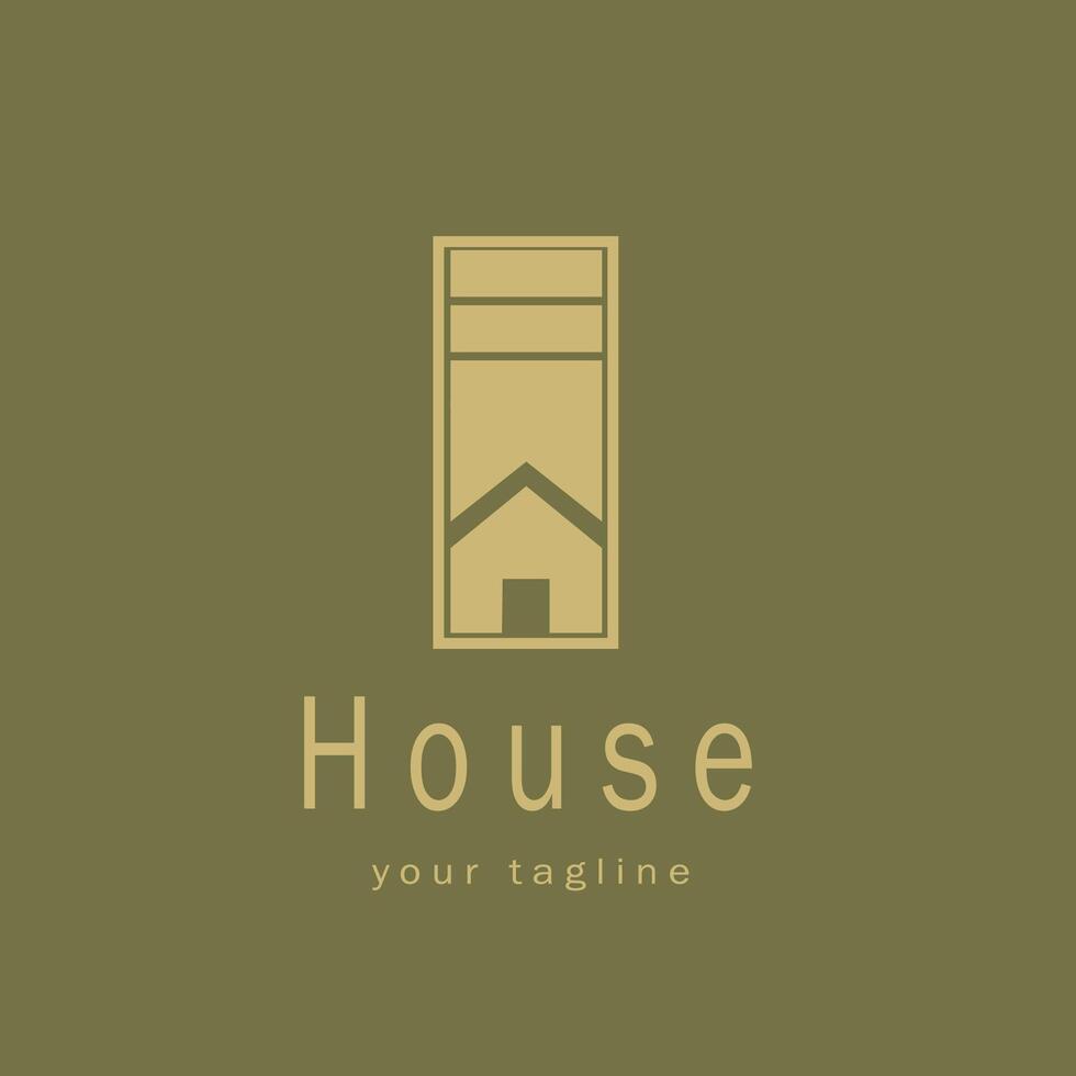 minimalist house logo design with rectangular frame vector
