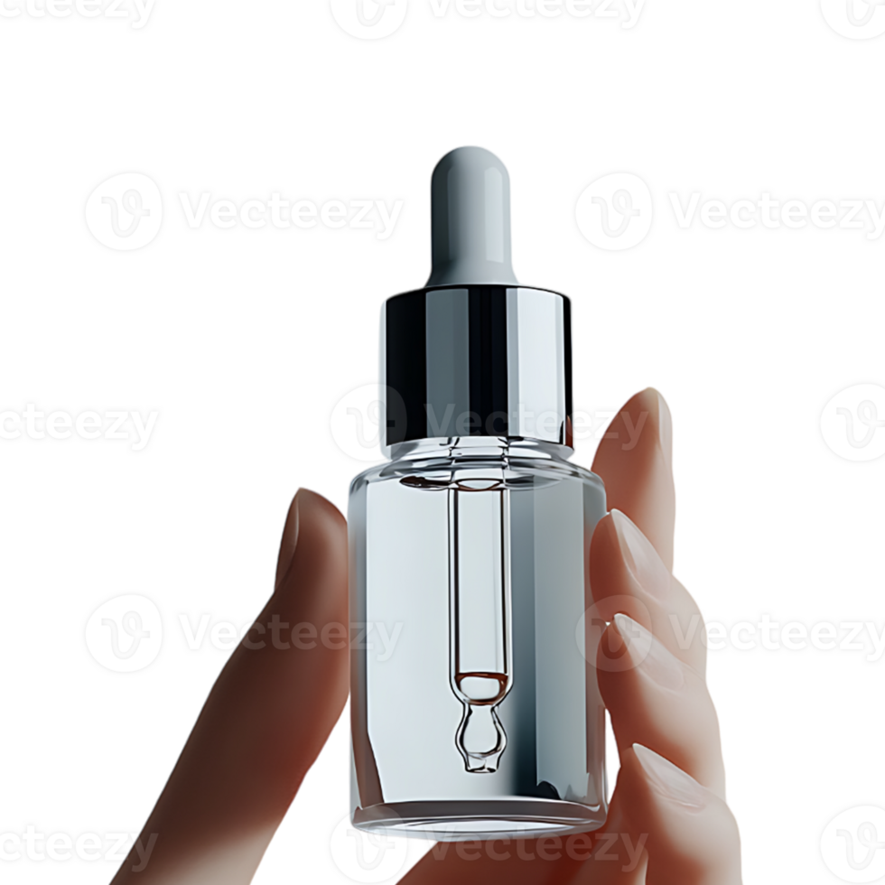 Hand holding a bottle of liquid on a transparent background png