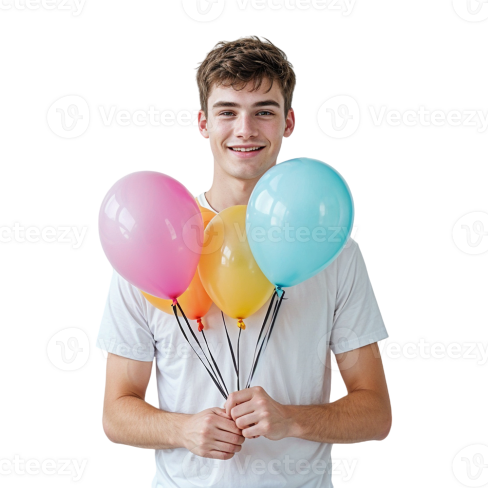 Man holding colorful balloons png