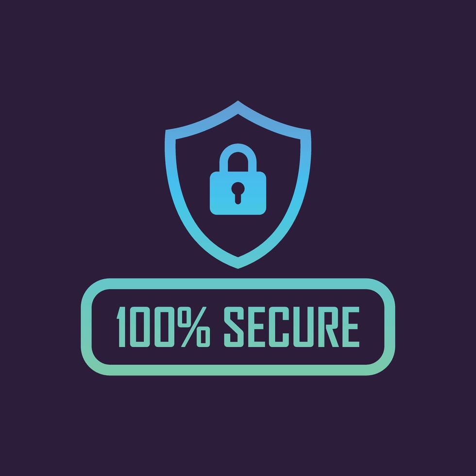 100 secure logo with a lock and a shield vector