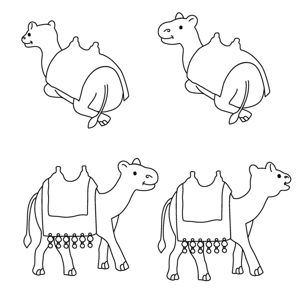Set Baby Camel Line Art Coloring Book vector