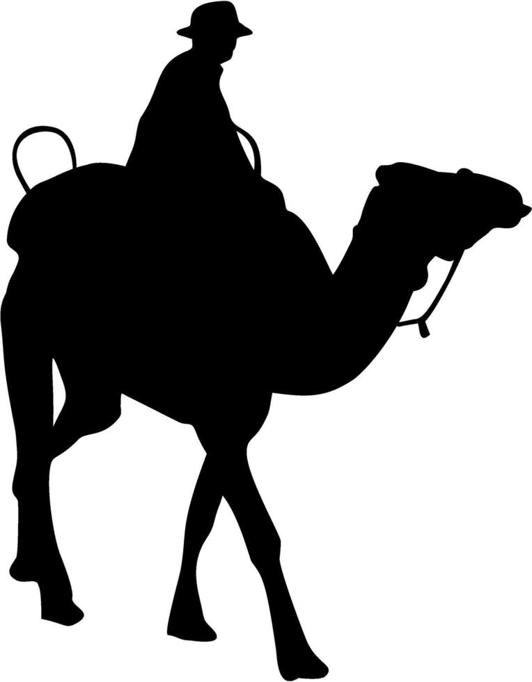 A cowboy ride camel silhouette vector