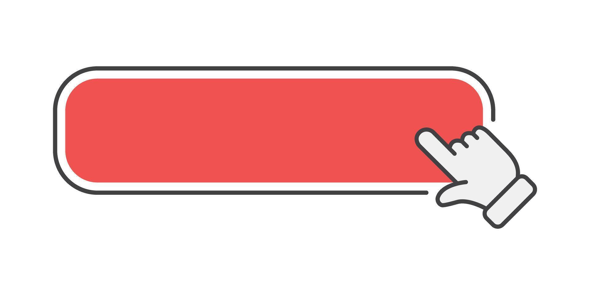 A hand pointing at a red button vector