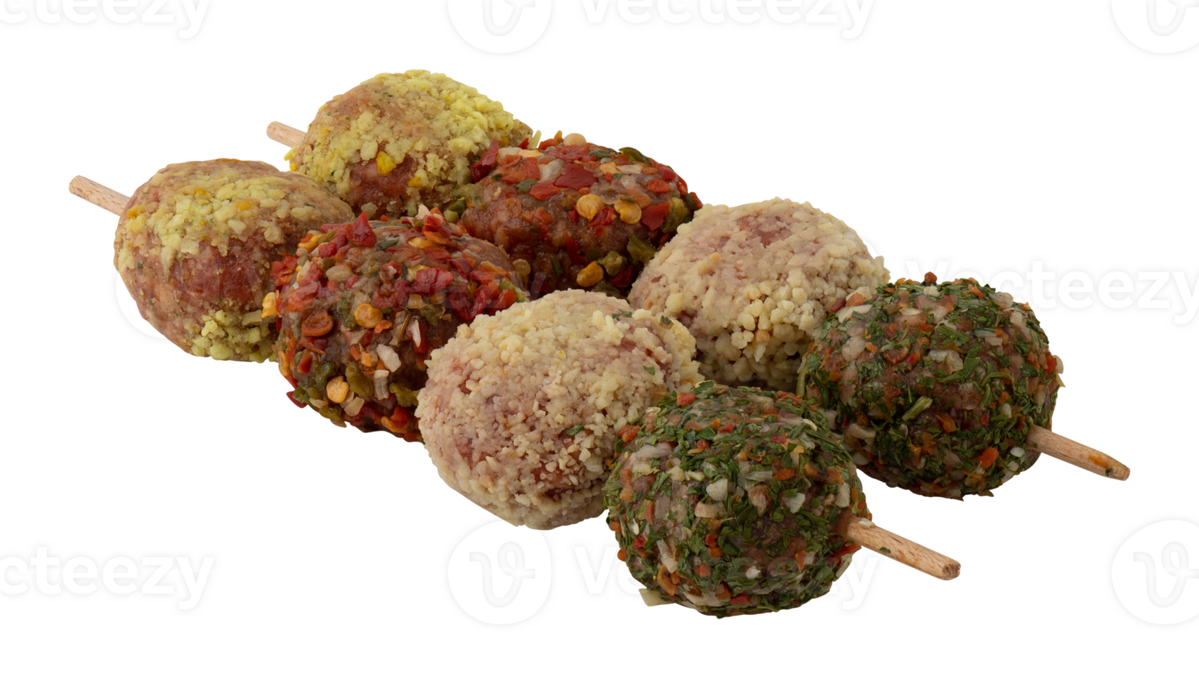 Herbal meatballs on skewers cut out isolated transparent background png