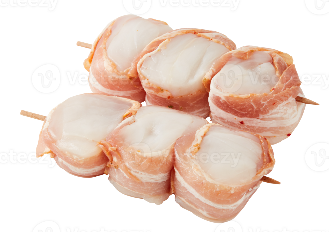 Fresh Bacon BBQ Skewers cut out isolated transparent background png
