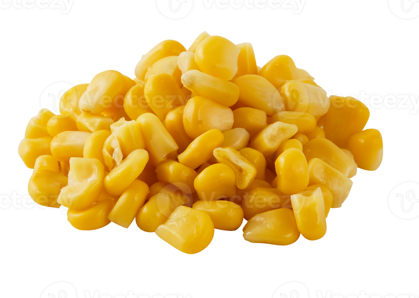 Pile of yellow corn seeds cut out isolated transparent background png