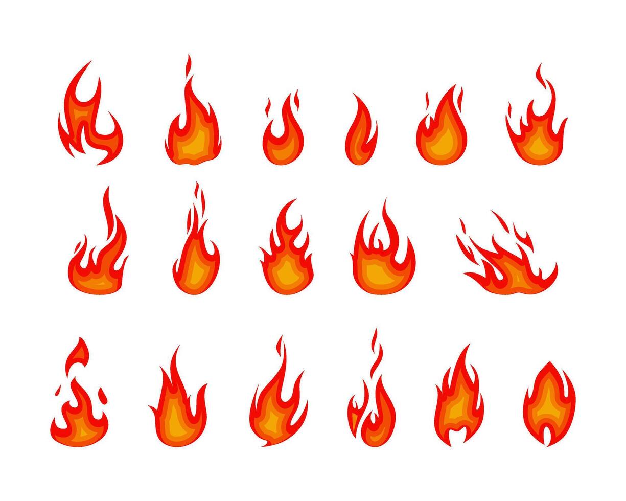 set of fire and flame icon illustration vector