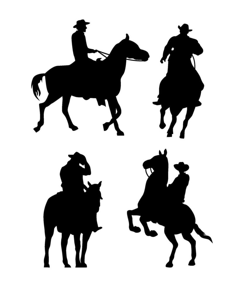 set collection cowboy action silhouette vector