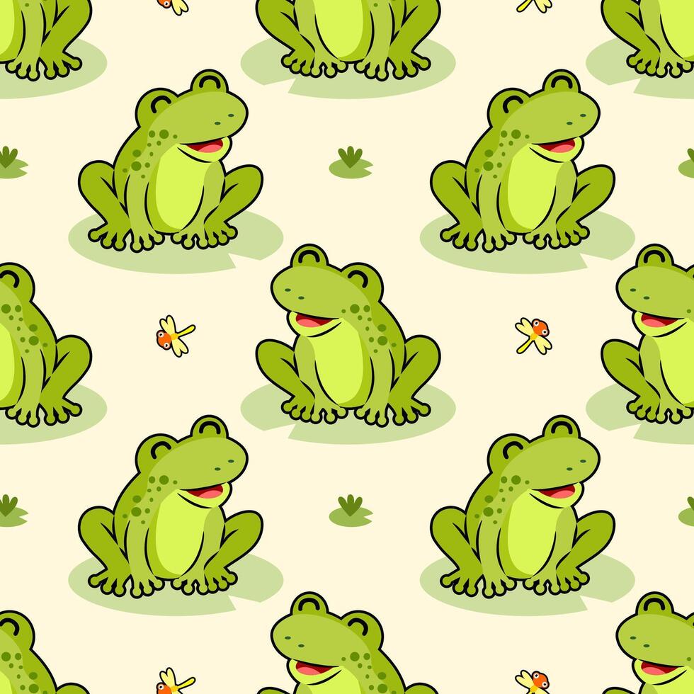 seamless pattern with cute frogs cartoon vector