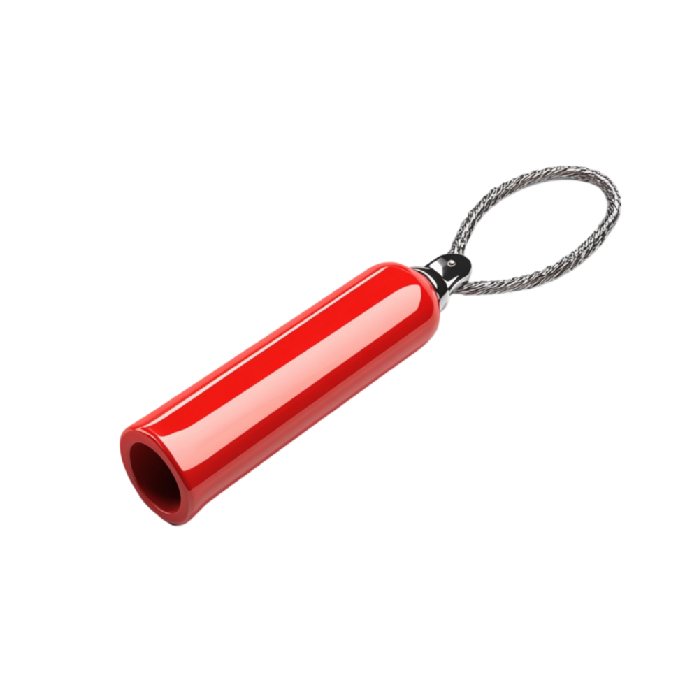 a red fire extinguisher keychain on a transparent background png