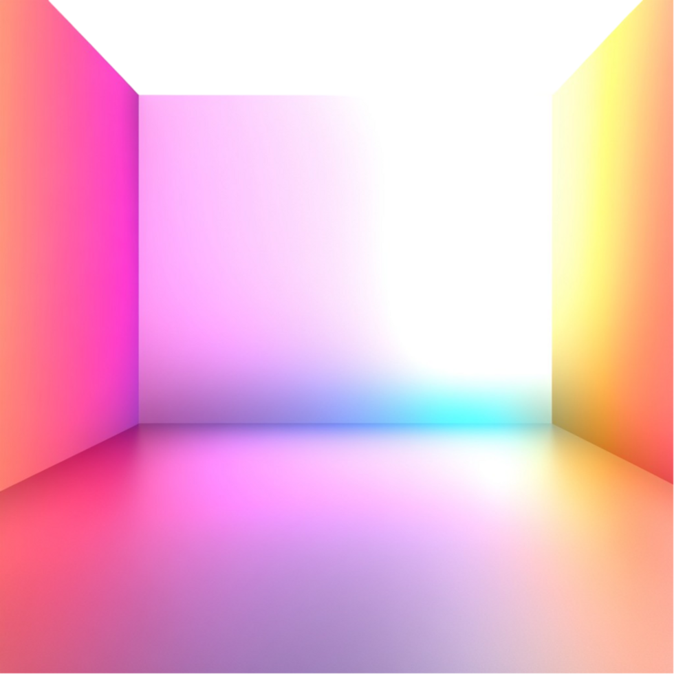 A room with a bright light and a rainbow colored wall png
