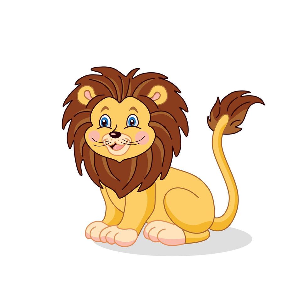 Cute cartoon lion isolated on white background. Baby lion smiling. vector