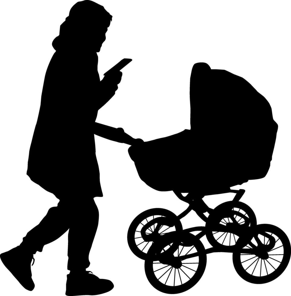 Silhouette on white background of a parents nd children on a walk. vector