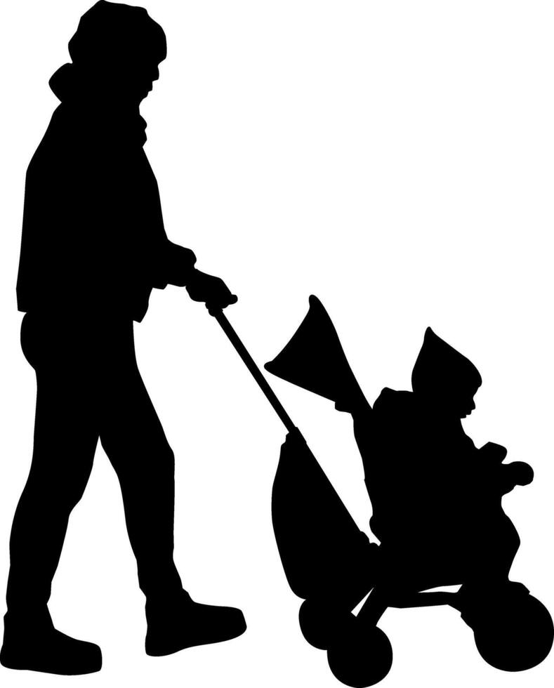 Silhouette on white background of a parents and children on a walk. vector