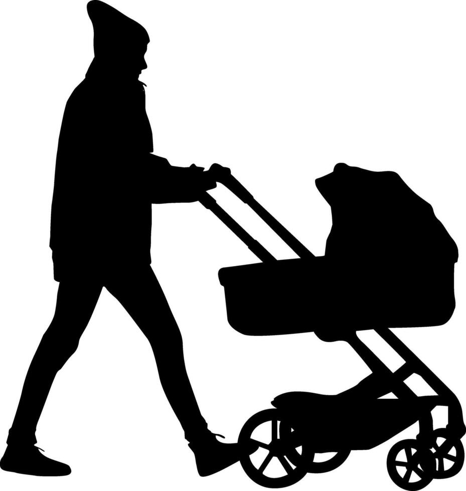 Silhouette on white background of parents and children on a walk. vector
