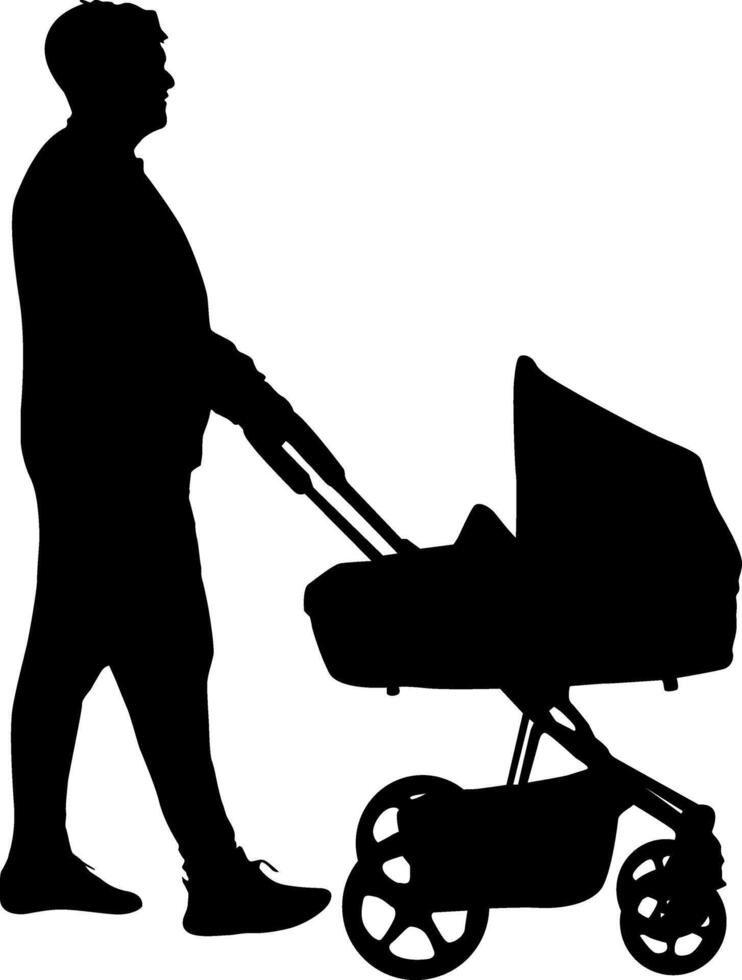 Silhouette on a white background of parents and children on a walk. vector