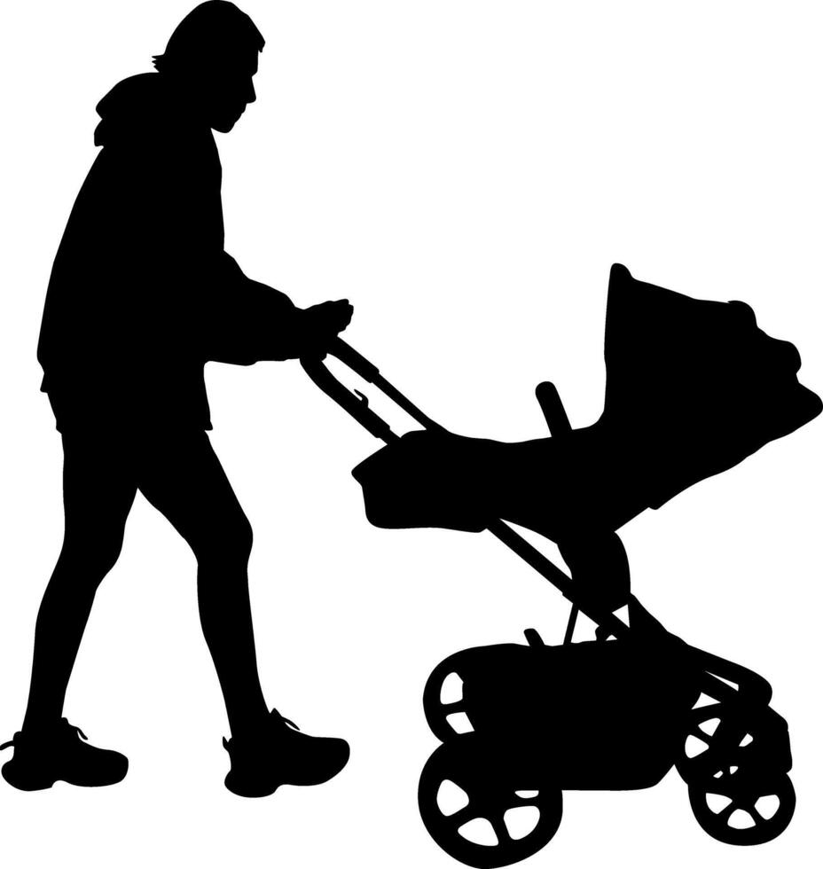 Silhouette a white background of a parents and children on a walk. vector