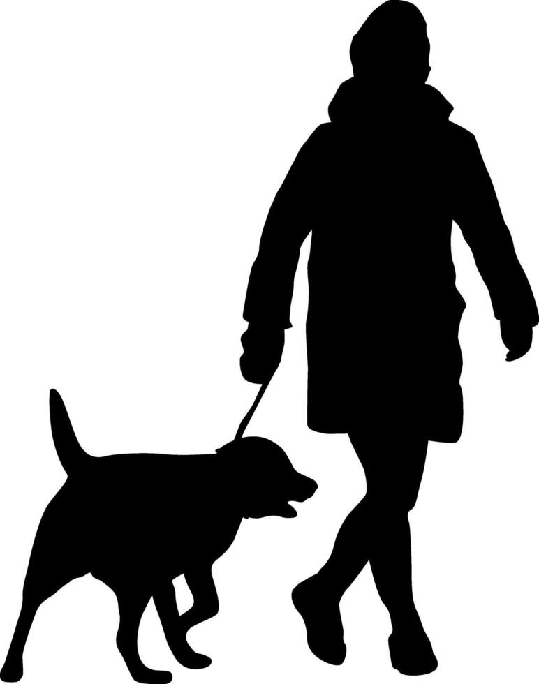Silhouette on a white background of people with a dog for a walk vector