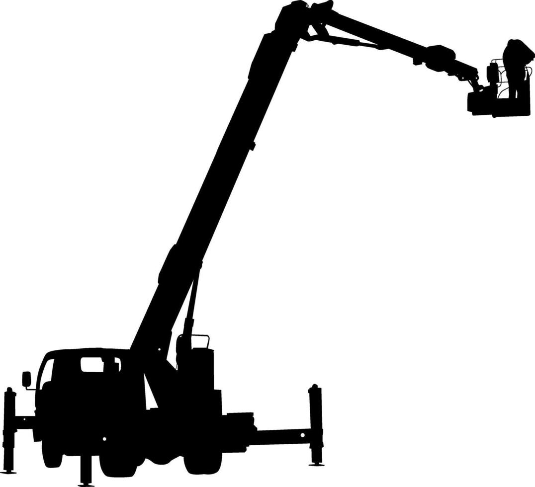 Aerial work platform with people silhouetted against a white background. vector