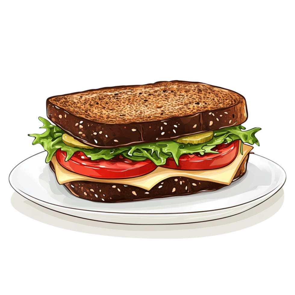 sandwich with lettuce and tomatoes on a plate png