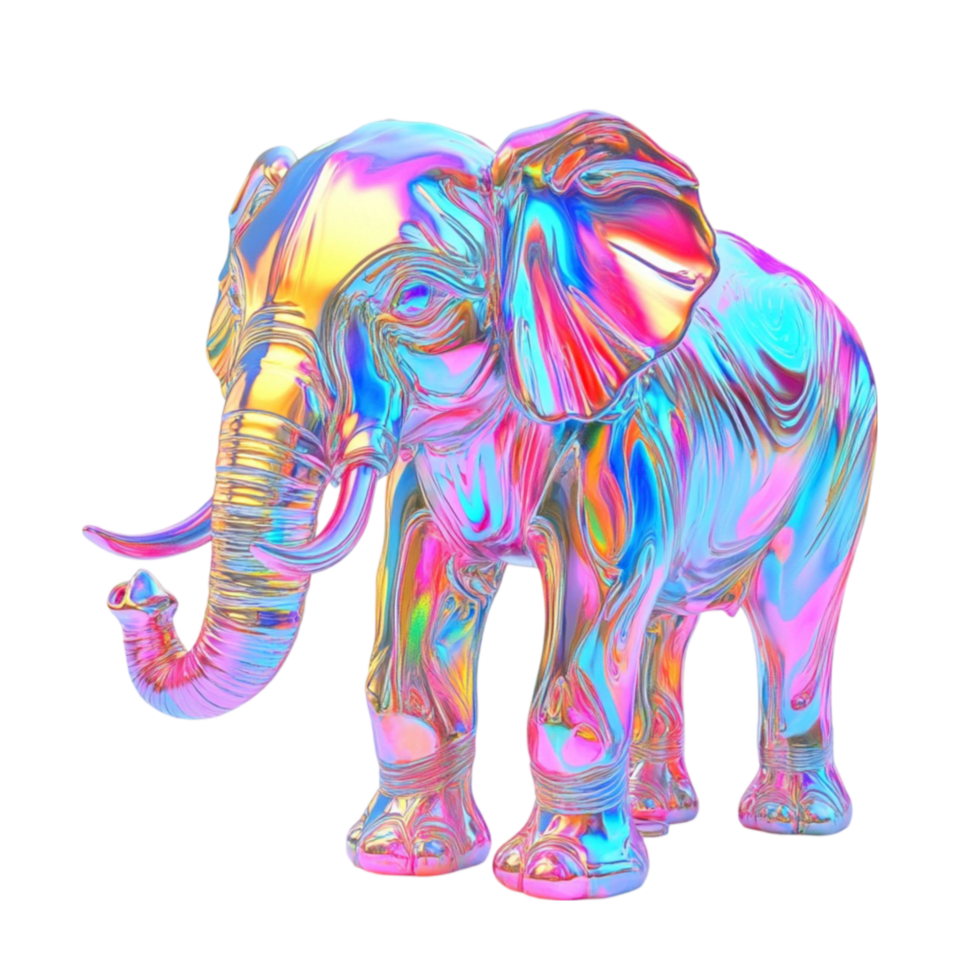 An elephant statue is made of shiny metal png