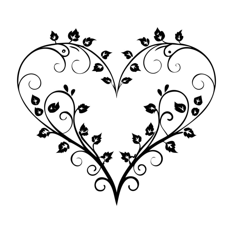 Romantic Wreath of Flowers in a Heart Shape with Leaf Details Illustration vector