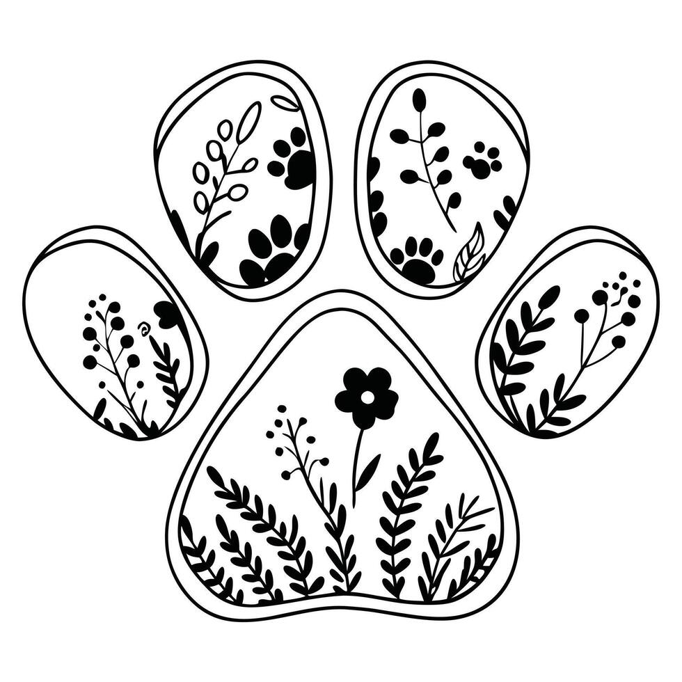 Floral Dog Paw Print Illustration Cute Pet Footprint Clipart Design vector