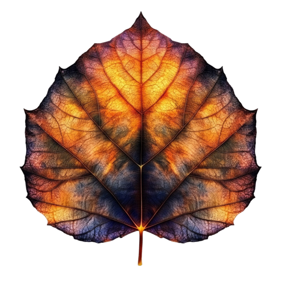 A leaf with a colorful pattern on it png