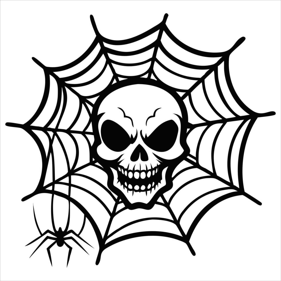 Gothic Skull with Spider Web Clipart for Printables vector