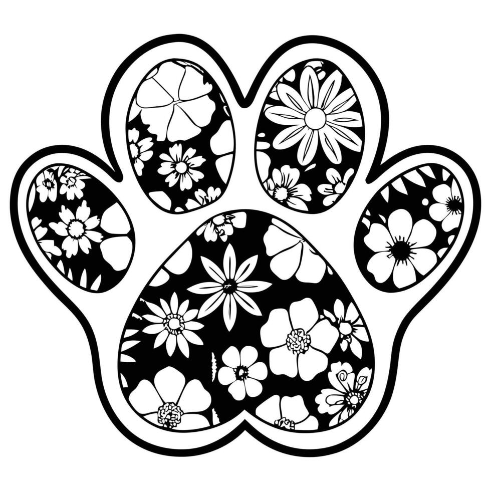 Watercolor Flowers Dog Paw Print Art Pet Clipart Footprint Design vector
