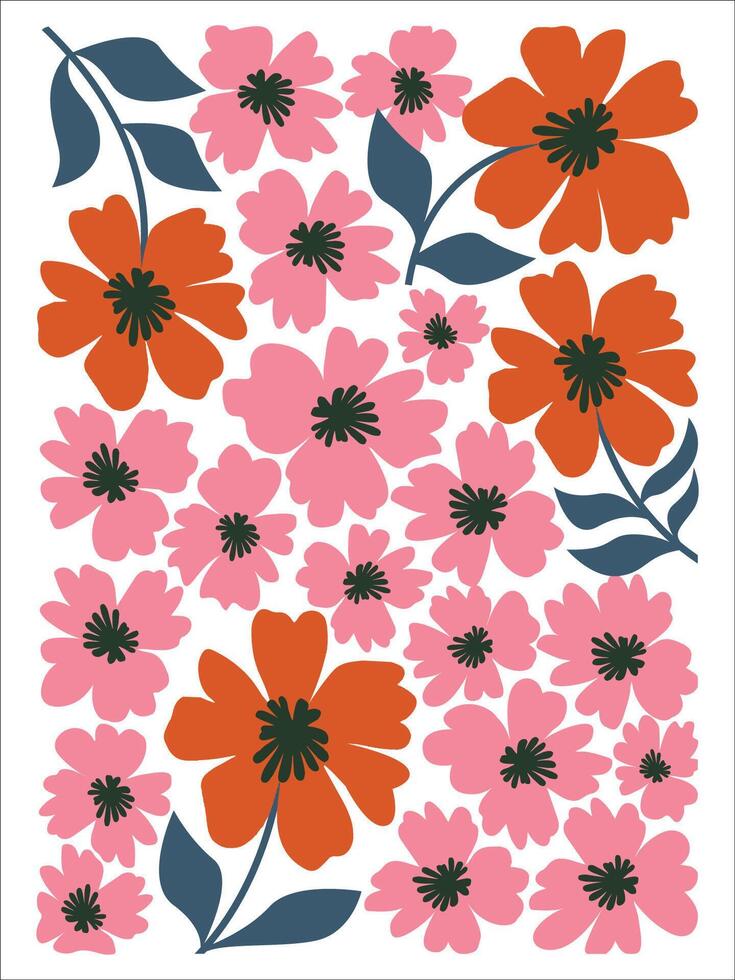 PrintFreeform Flower Design in Classic Retro Palette vector