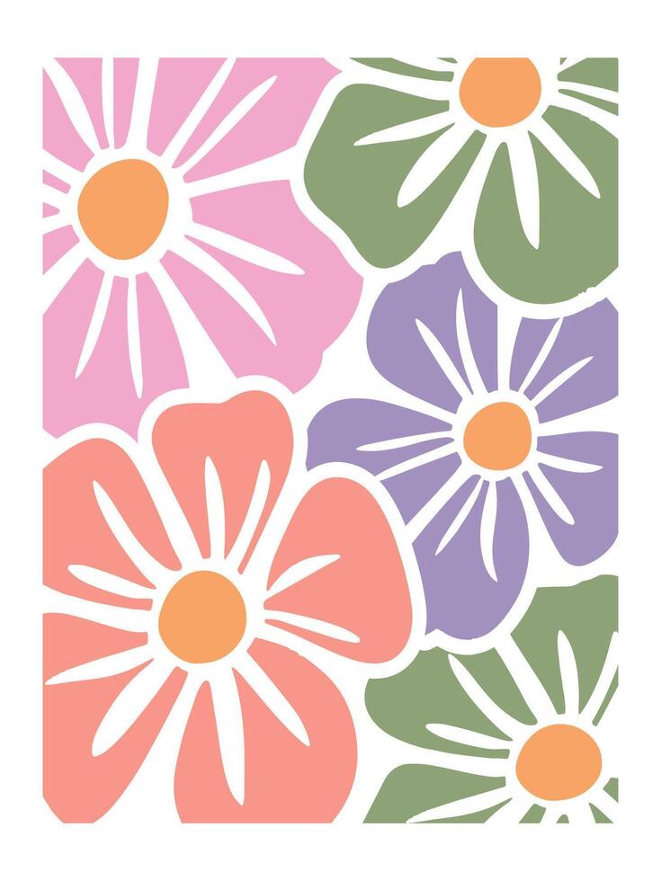 Abstract Garden with Boho Flowers in Retro Style vector