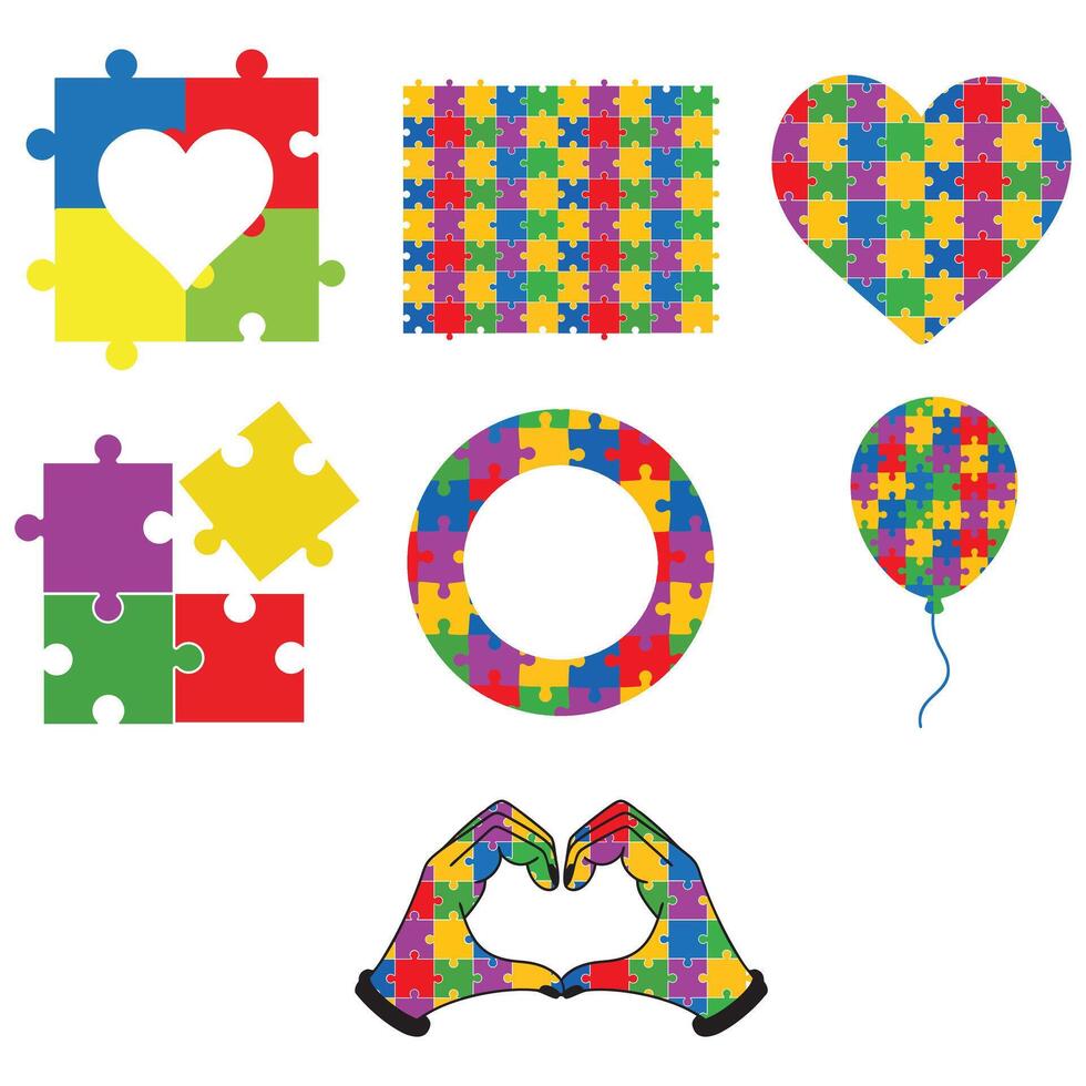 Set of Autism Awareness Puzzle Piece Illustration for Educational Use vector