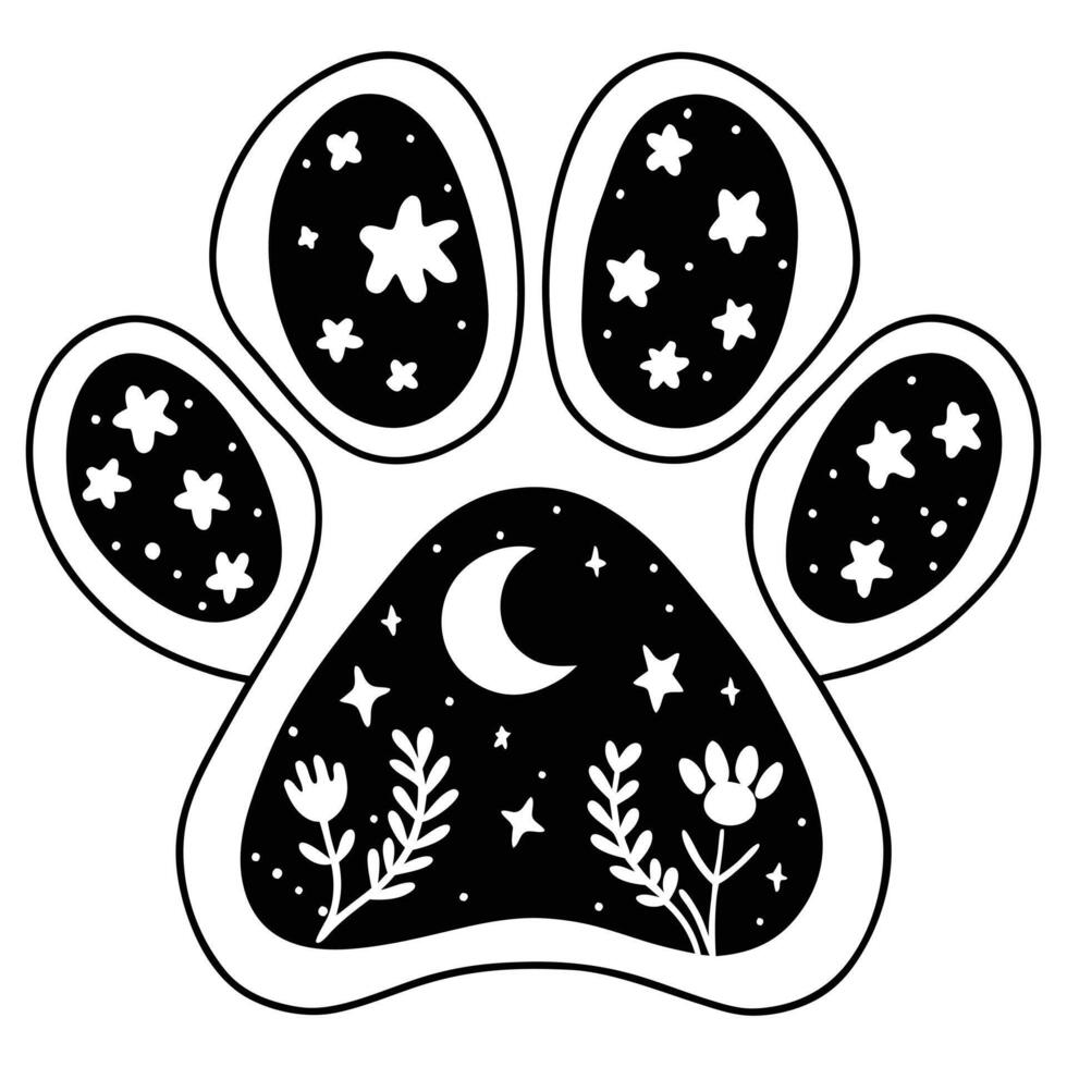 Whimsical Dog Paw Print with Floral Art Pet Footprint Illustration vector