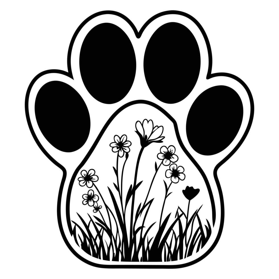 Pet Paw Print with Flowers Beautiful Floral Dog Foot Clipart Design vector