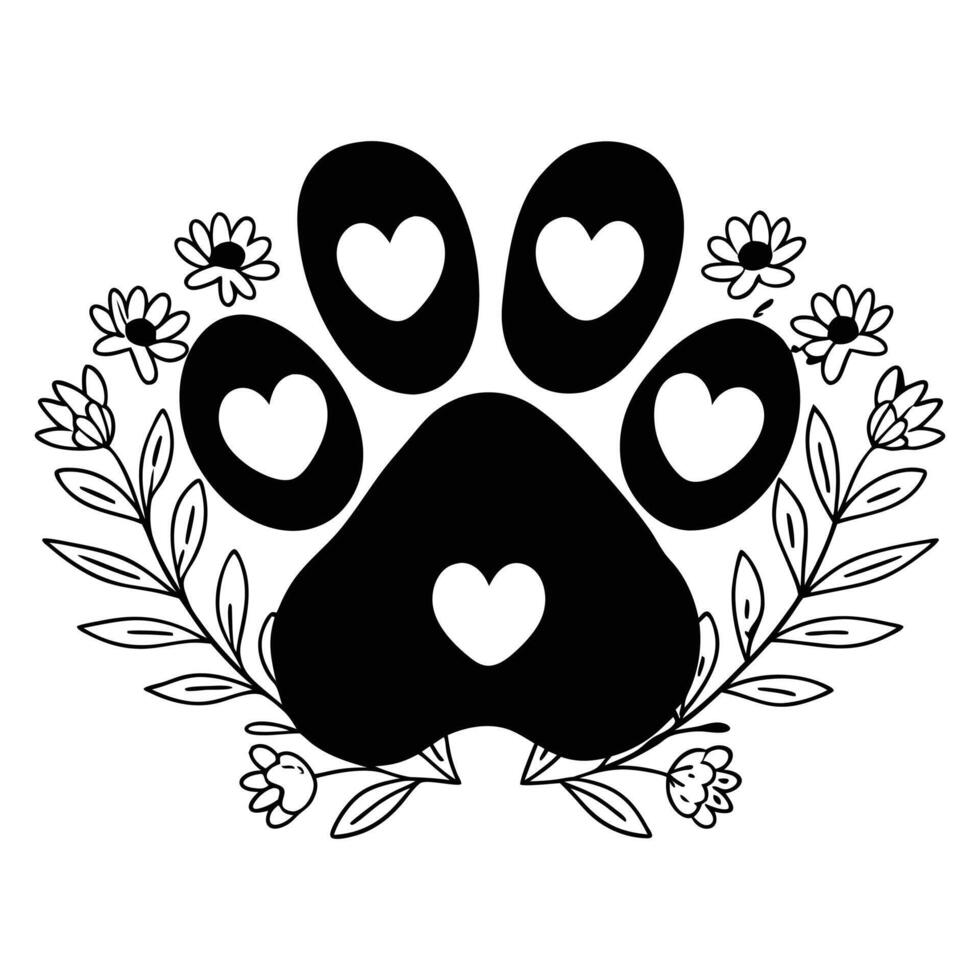 Dog Paw with Flowers Sublimation Clipart vector