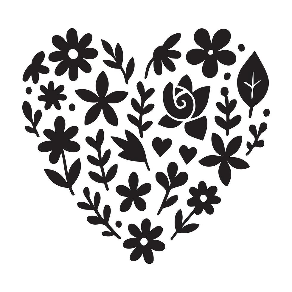 Elegant Falling Leaves and Floral Heart Design in a Delicate Clipart Style vector