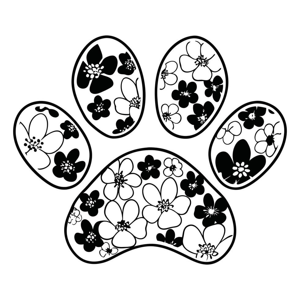 Boho Floral Paw Print Illustration vector