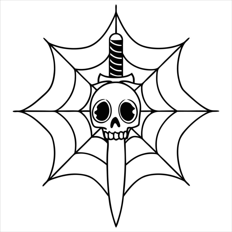 Bone Chilling Skull and Web Illustration for Decor vector