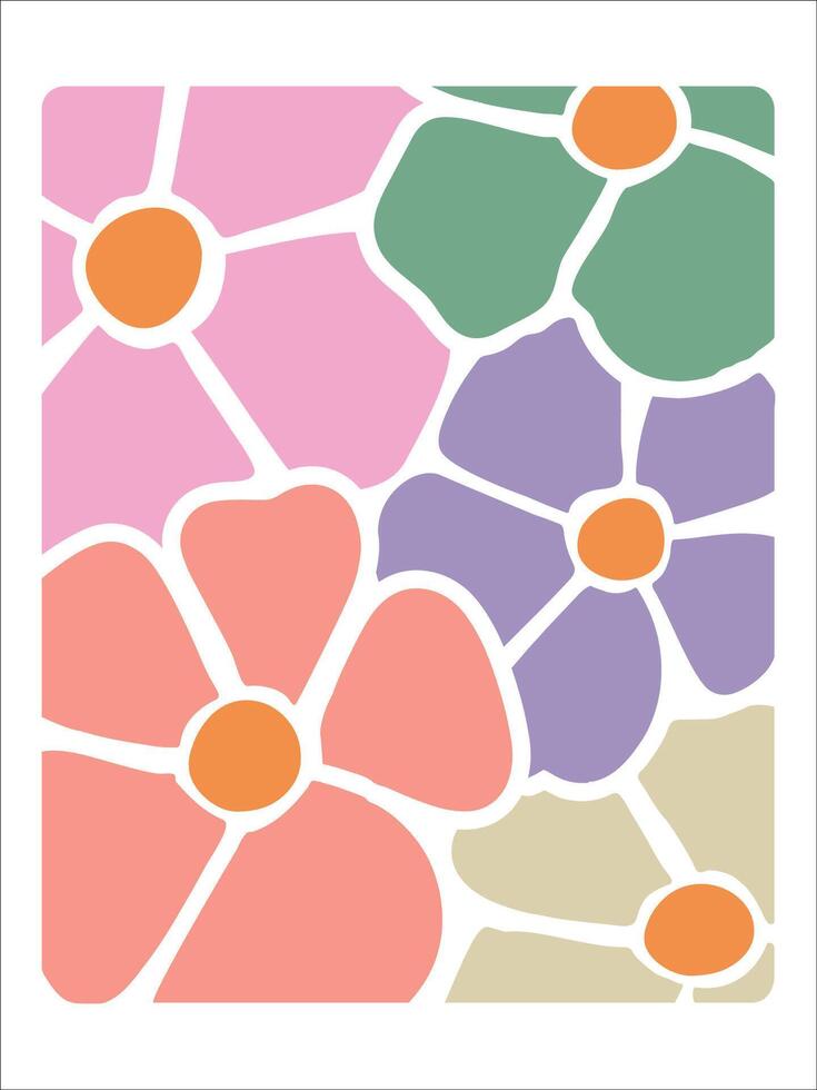 Warm Earthy Florals in Trendy Boho Retro Art vector