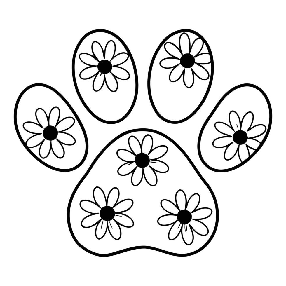 Botanical Dog Paw Print Clipart Hand Drawn Pet Floral Foot Design vector