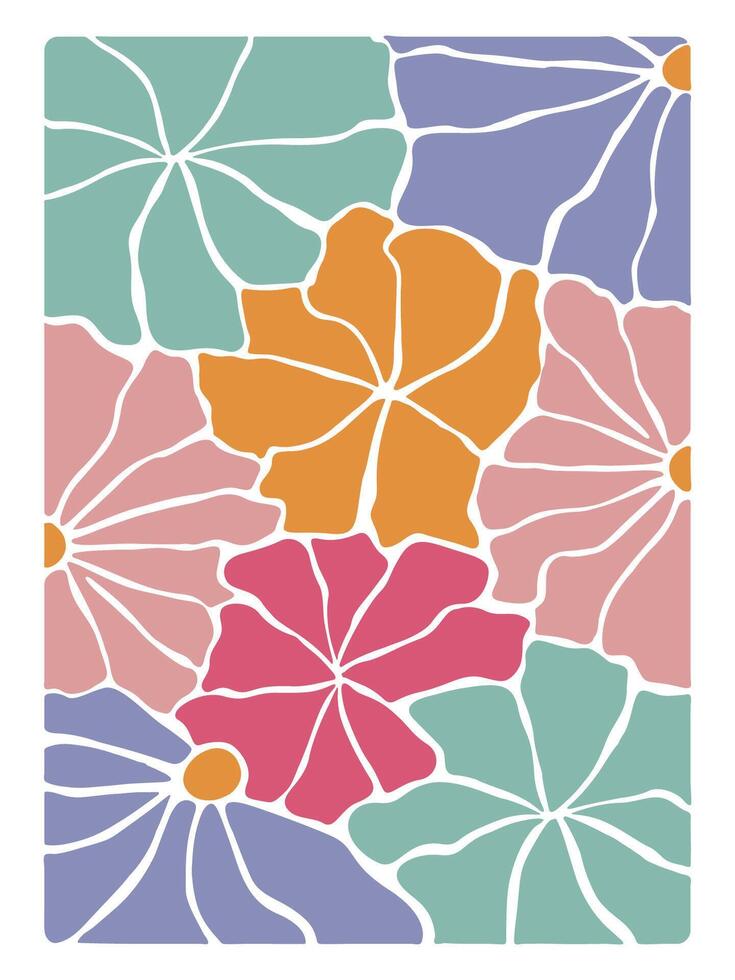 Boho Retro Blooms in Hand Drawn Abstract Style vector