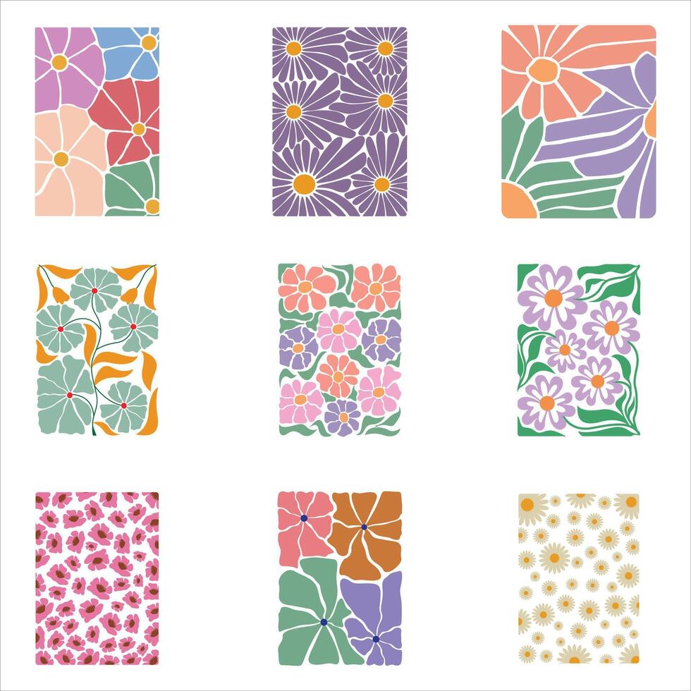 Trendy Retro Flower Art in Boho Illustration Style vector
