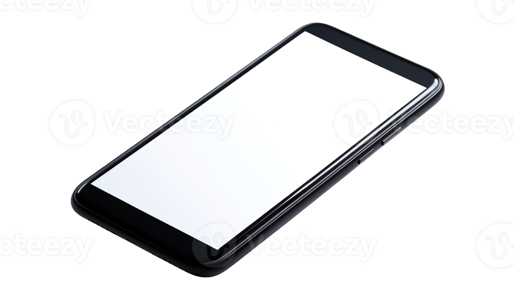 Smartphone with Blank White Screen and Black Frame, Isometric View png
