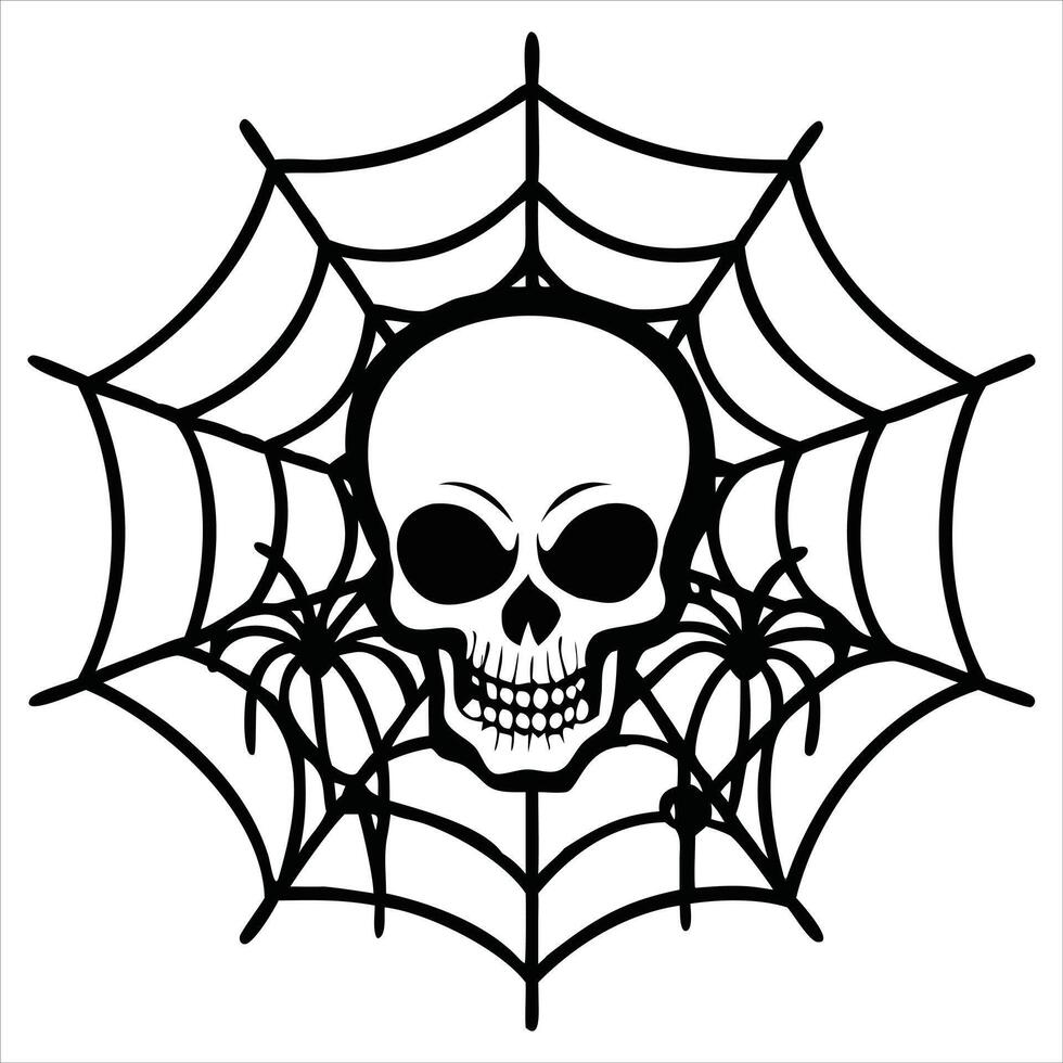 Dark Skull and Web Drawing for Scary Decor vector